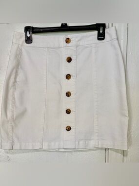 LOFT White Button-Front Mini Skirt with Brown Buttons